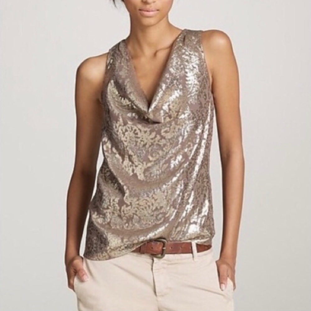 J Crew 4 Khloe Jacquard Metallic Blouse Sleeveless